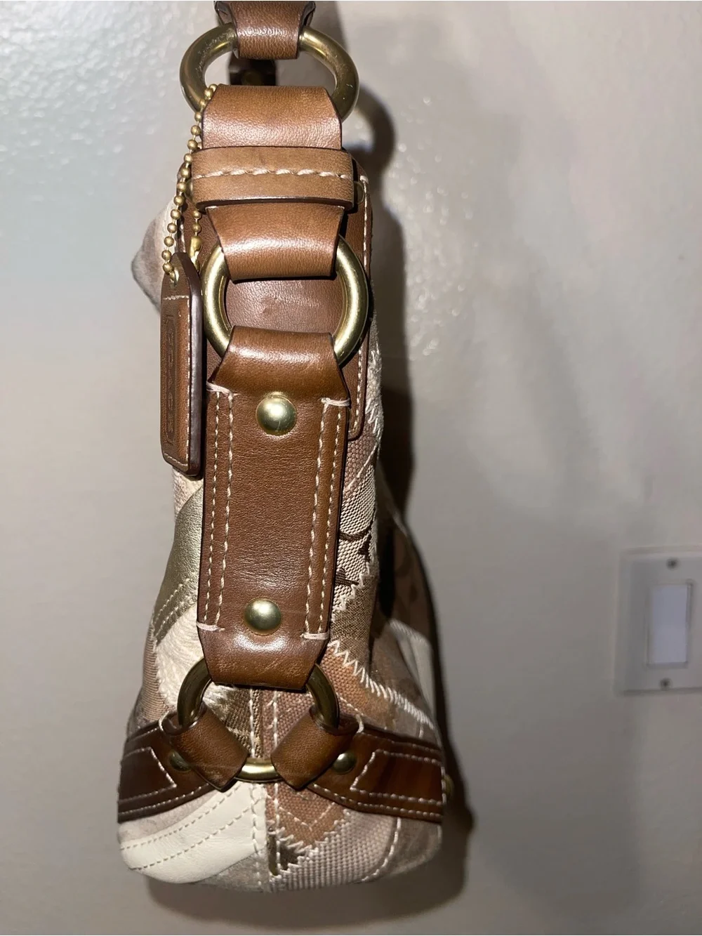 Coach Patchwork Shoulder Bag in Brown, Cream and Metallic